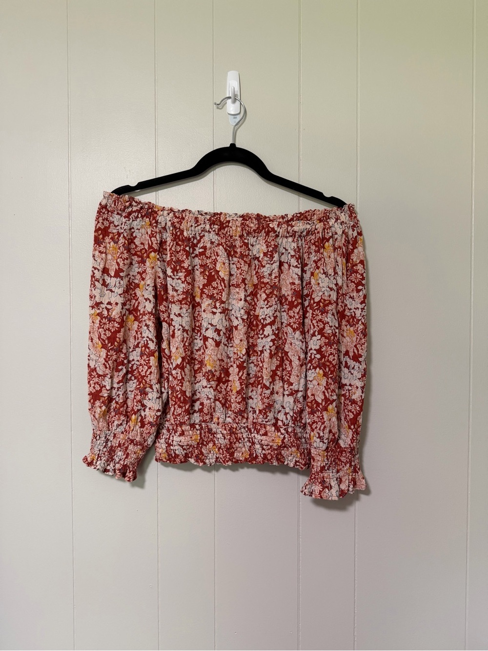 Cynthia Rowley Rust Floral Off-Shoulder Smocked Top